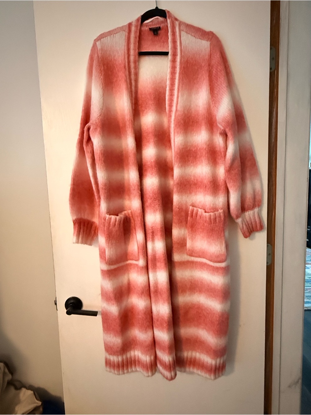 Torrid Long Open-Front Coral Stripe Women’s Cardigan Sweater